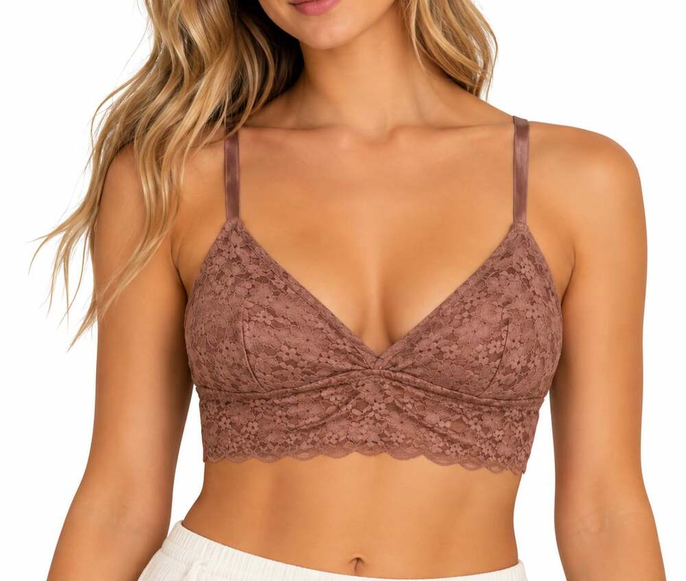 H&M Floral Lace Longline Bralette Triangle Cups Dusty Rose